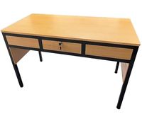 Bureau d'enseignant avec tiroir verrouillable, table d'étude à hauteur fixe avec plateau en bois et structure en acier, mobilier scolaire moderne