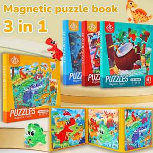 Livre de puzzle magnétique 3 en 1 sur le thème des dinosaures, du trafic et de l'océan, meilleur jouet de voyage pour enfants - Product Image 1