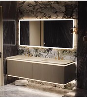 Meuble-lavabo mural ovale haut de gamme CE Europe à double vasque avec fermeture douce et miroir LED ovale