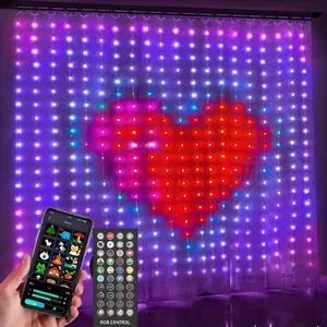 Dekorasi Festival liburan LED RGB kendali jarak jauh aplikasi musik berubah warna lampu tirai pesta kustom bercahaya