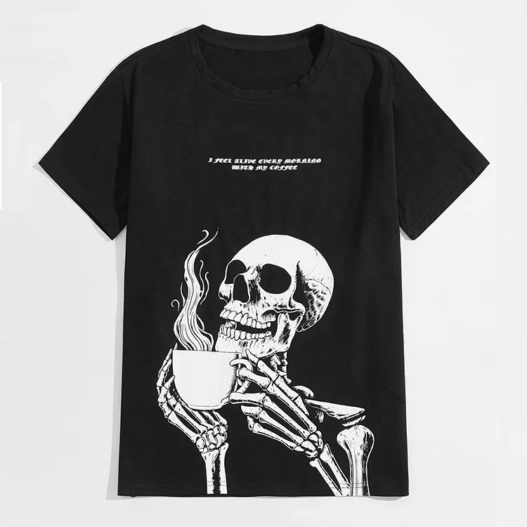 Decheng Oem Kaos Desain Baru Tshirts Hip-Hop Ecofriendly 250gsm Skeleton Screen Print Custom Oversized Tshirt 100% Katun