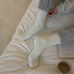 Women Fleece Lined Thick Socks Mid Calf Solid Color Candy Tone Warm Thermo Floor Socks Ins Style - Product Image 4
