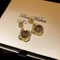 Anting Wanita Model Tetes Berlian Kristal Lapis Emas, Perhiasan Fashion Mewah Laris Grosir, Jarum Perak Serbaguna