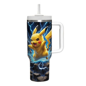 Gobelet à glace 40oz avec poignée <span class=keywords><strong>Pikachu</strong></span> Gobelet isolé en acier inoxydable Gobelet d'extérieur portable avec paille pour voiture - Product Image 4