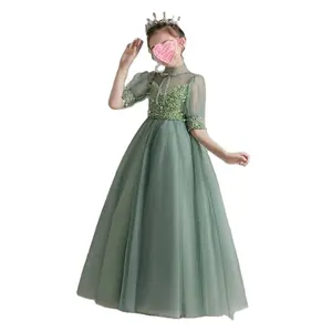 Any Color Beaded Kids Baby Tulle Flowers Lace A Line Children Girls Baby Wedding Dress Green Emerald Green Dresses For Wedding