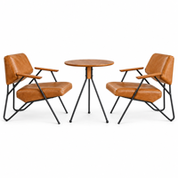 Ensemble de trois fauteuils rembourrés marron avec table basse ronde à trépied pour salon, café, hôtel, ou salle de séjour