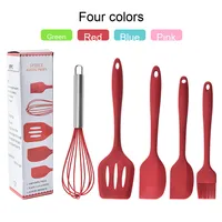 Ensemble de 5 ustensiles de cuisine en silicone pour la pâtisserie : fouet, spatule à steak, couteau en plastique, kit d'outils de cuisson en silicone pour usage domestique