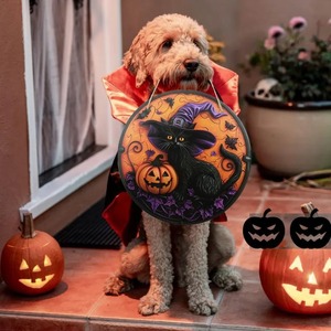 Letrero Redondo <span class=keywords><strong>de</strong></span> Madera con Diseño <span class=keywords><strong>de</strong></span> Gato Negro y Calabaza para Halloween, Decoración <span class=keywords><strong>de</strong></span> Pared con Sombrero <span class=keywords><strong>de</strong></span> Bruja y Murciélago, Adorno Colgante para Puerta en Morado y Naranja, Decoración para Fiesta <span class=keywords><strong>de</strong></span> Halloween - Product Image 4