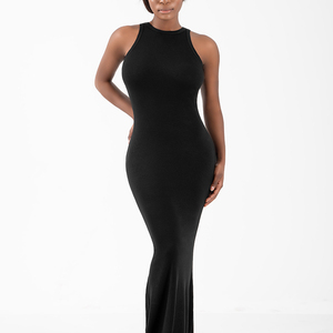 SK1239 abito da donna Sexy senza maniche a girocollo alto elastico traspirante abito lungo da allenamento - Product Image 2