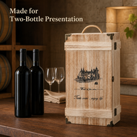 Boîte à vin en bois vintage pour deux bouteilles, avec poignée en corde et coins métalliques, pour la vente en gros