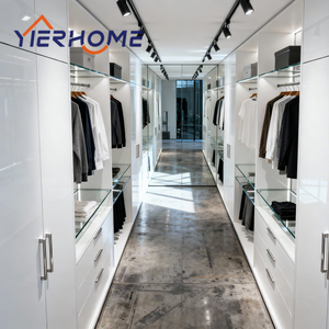 Armoire Walk-In Blanche en Contreplaqué + Portes en <span class=keywords><strong>PVC</strong></span> + Espace de Suspension Ouvert et Miroir de Dressing – Vente Directe Usine - Product Image 2