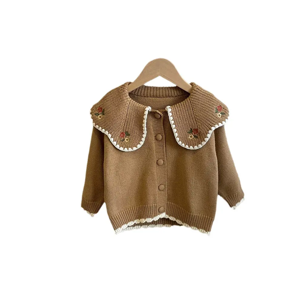 2023秋の新しい女の赤ちゃんラペル刺繍ウールジャケットカーディガンレトロ