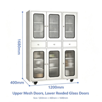 Armoire de rangement métallique sur roulettes, autoportante, pour cuisine, avec portes en acier inoxydable à mailles cannelées, 3 tiroirs, haute, moderne