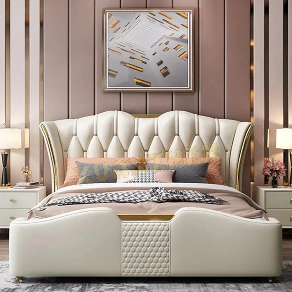 Schlafzimmer möbel neues Design Doppels chönheit moderne Kingsize-Bett Leder Luxus Edelstahl Metall betten für zu Hause