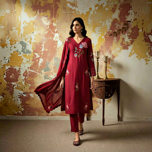 Indian Ethnic Clothing New Design <b>Womens</b> Chanderi Silk <b>Kurta</b> Pant with Dupatta Set <b>Womens</b> Traditional Wear - Product Image 1