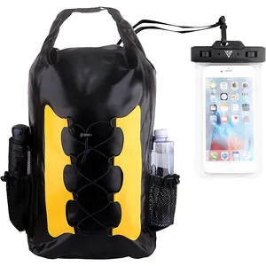 防水バックパックドライバッグ30Lフローティングストレージ防水バッグ軽量バックパック、カヤック用電話ケース付き