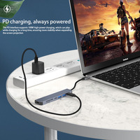 Hub USB-C 7 en 1, Kit de Cable de Datos Multipuerto Tipo-C para Carga PD 2.0, USB 3.1/2.0, Caja Adaptadora de Aleación de Aluminio con Lector de Tarjetas SD y TF