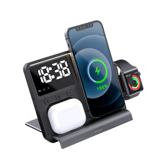 Prix de gros Support de téléphone 15w Chargeurs rapides pour <span class=keywords><strong>iPhone</strong></span> 17 3 en 1 Support de chargement sans fil Réveil avec veilleuse - Product Image 1