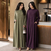 Abaya Kaftan en Tissu Premium pour Femme, Robe Longue Modeste de Luxe, Style Boucle Rétro, Nouvelle Mode Dubaï, Vêtement Musulman Féminin