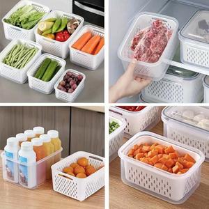 FCM-certified Plastic Fridge <b>Storage</b> Containers with Colander BPA-Free Vegetable Fruit Refrigerator Organizer for Food - Product Image 2