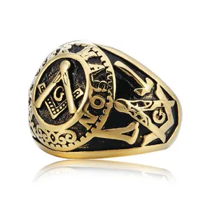 Good quality factory directly wholesale fashion gold stainless steel master masonic signet ring for men