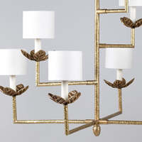 Lustre Colombier de Luxe à Sept Lumières en Laiton et Tissu, Style Botanique Français Transitionnel, Production en Gros Directe Usine