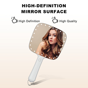 Nhà Máy Cung Cấp Số Lượng Lớn Trắng Vẻ Đẹp Vuông Xách Tay LED Trang Điểm Make Up Cầm Tay Cầm Tay Gương Với Ánh Sáng Gương Mỹ Phẩm - Product Image 4