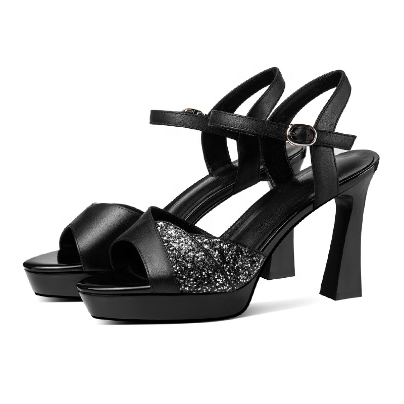 Elegant Glitter Platform Sandals with Ankle