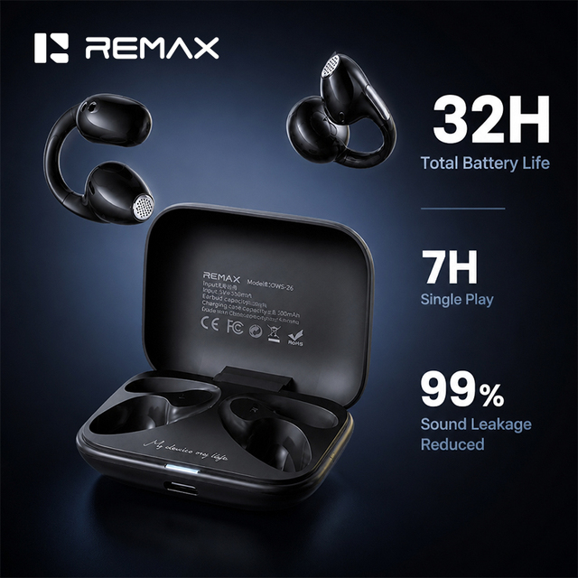 REMAX OWS-26 Clip on Earbuds Bluetooth 6.0 AI ENC Noise Cancelling Earbuds Inalambricos Titanium Diaphragm HiFi Sport Headphones