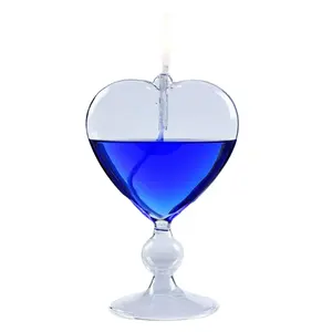Wedding Party Holiday Decoration Handblown Antique Clear Borosilicate Smokeless Standing Glass Oil Candle Table Lamps