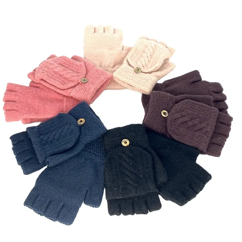 Good quality Winter Warm Unisex Knit Half Finger Glove Convertible Fingerless Mittens