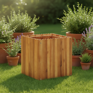 Maceta de Madera de Acacia Sólida de 19.7 Pulgadas Cuadradas, Color Natural, Estilo Rústico - Product Image 2