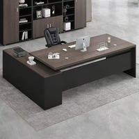 Ensemble de bureau de direction en forme de L moderne avec bibliothèque et rangement, bureaux en bois massif, grande table de bureau