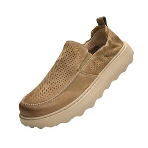 Zapatos de verano transpirables perforados de PU blanco, sin cordones, con paneles laterales elásticos, borde ondulado curvo, suela de plataforma gruesa, para hombre, uso diario. - Product Image 4