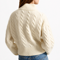 Pull-over d'hiver classique en coton 100 % tricoté torsadé pour femme, col montant, fermeture éclair quart de tour, 7GG, style preppy, idéal pour club de campagne, vente en gros sur mesure