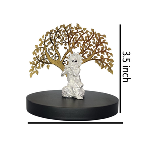 Statue d'Idole du Seigneur Krishna Gracieuse, Assise, en Acier Inoxydable Doré, Artisanat sur Arbre, 3,5 Pouces, Décoration Parfaite pour Temple Domestique, Mariage - Product Image 1