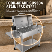Barbecue au charbon de bois portable moderne en acier inoxydable avec table latérale et moteur, sans fumée, pour la cuisine en plein air et le camping