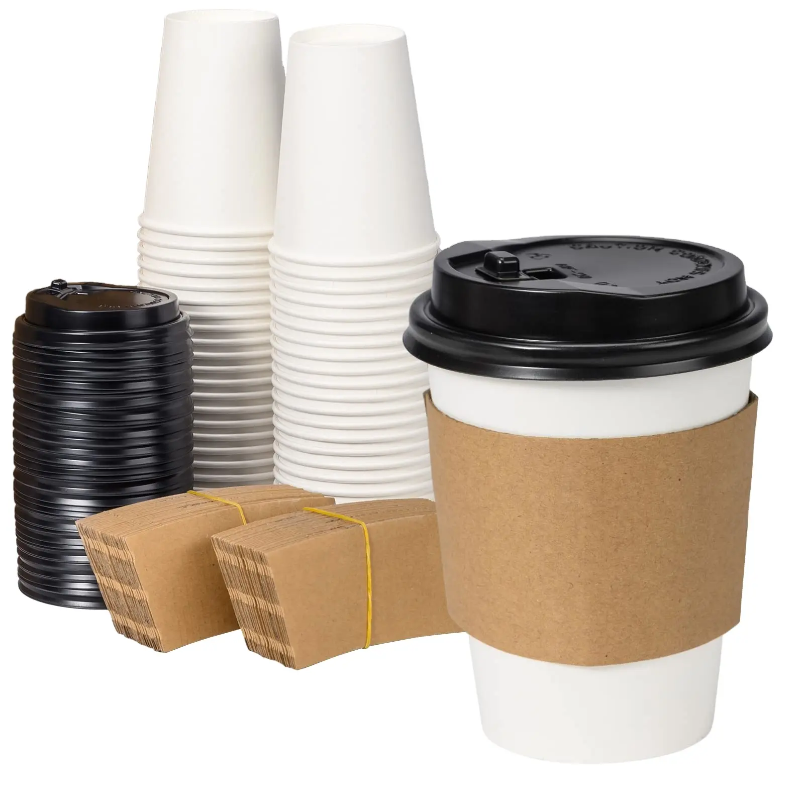 Tasses à café jetables de 8oz 12 oz 16 oz avec couvercles et manchons Tasses à café chaudes en papier épaissi