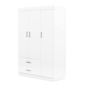 Armario Moderno y Duradero de 3 Puertas con 2 Cajones, Puertas de MDF Blancas para Dormitorio, Apartamento y Hotel - Product Image 5
