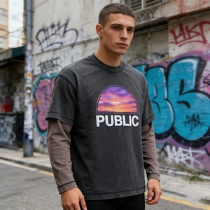 ผู้ผลิต OEM เสื้อยืดพิมพ์ลายดิจิทัลสีสันตัดกันแบบสตรีท เสื้อยืดแขนยาวสองชั้นพิมพ์ลายพัฟฟ์ลำลองสำหรับผู้ชาย - Product Image 3