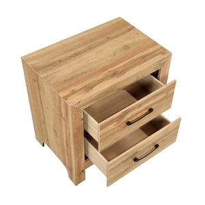 Natural Finish 2 Drawer Nightstand With <b>Black</b> Handles <b>Bedside</b> <b>Table</b> Storage Furniture - Product Image 4