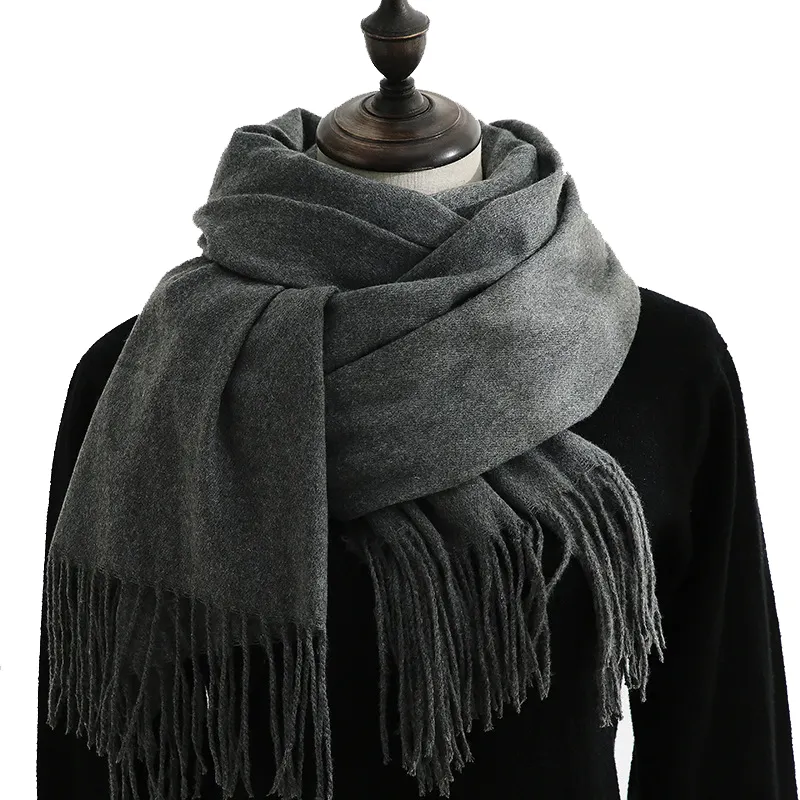 Solid Color Winter Warm Women's Large Long Soft Cashmere Feel Tassel Stole Shawl Scarf For Evening Dress