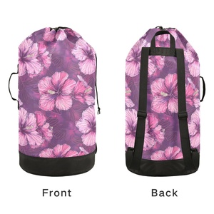 Bolsa de Lavandería Plegable de Nailon con Estampado de Flor de Hibisco, Cesto para Ropa Sucia, Mochila de Lavandería con Logotipo Personalizado - Product Image 4