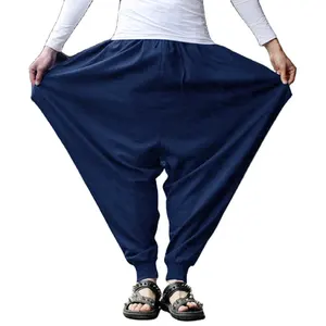 Plus Size Men'S Loose Casual Cotton Cross Pants M-5Xl Aladdin Lantern Wide Leg Trousers Hip Hop Dancing Harem Pants