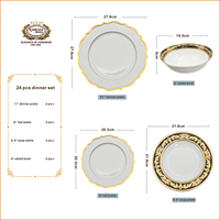 Service de table de luxe en porcelaine fine, style royal, avec décorations en or véritable, assiettes et bols