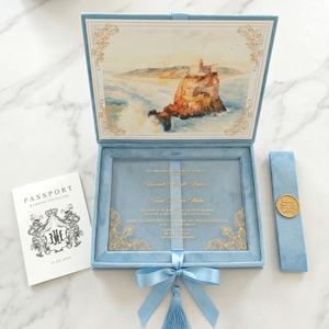 กล่อ<span class=keywords><strong>ง</strong></span>เชิญ<span class=keywords><strong>ง</strong></span>านแต่ง<span class=keywords><strong>ง</strong></span>านสุดหรูหุ้มกำมะหยี่สีฟ้าอ่อนประดับฟอยล์ทอ<span class=keywords><strong>ง</strong></span> พร้อมภาพประกอบและบัตรตอบรับพร้อมคิวอาร์โค้ด - Product Image 5