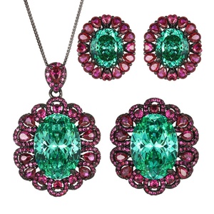 Wholesale Eco-friendly Copper Ladies <b>Earrings</b> Jewelry <b>Set</b> 13*18-10-12mm Green Zirconia Black Gold Plated Vintage Matching <b>Set</b> - Product Image 1