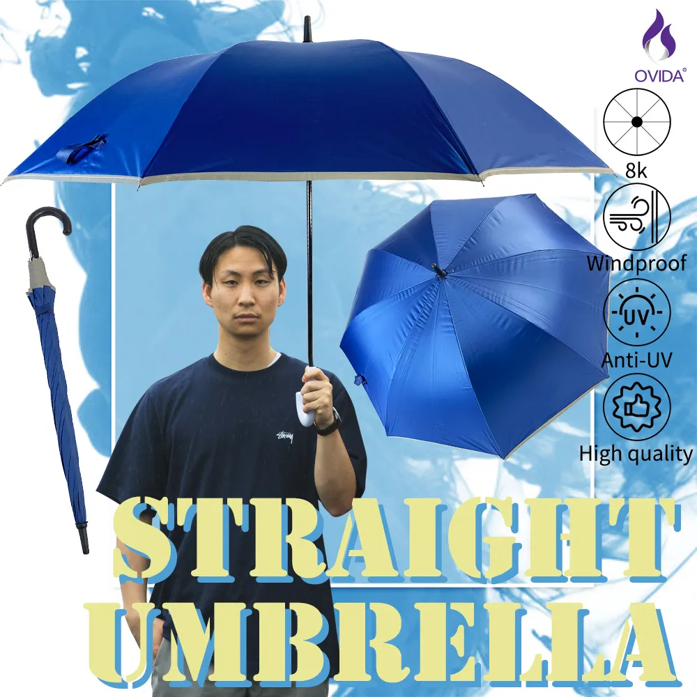 Ovida Golf Paraplu Pongee Stof Met UV-Coating En Piping Kleurrijke Glasvezel Ribben High-End Winddichte Paraplu