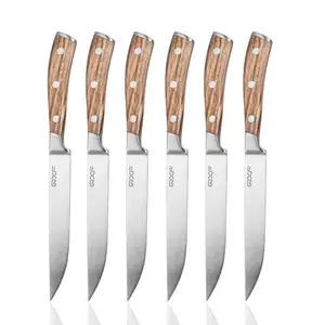 High Quality 6 Pcs German 1.4116 Steel Steak Knife Non-serrated Steak Knife Ultra Sharp Full Tang Steak Knife Set With Zebra Woo