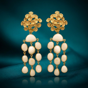 Ethnic Gold Plated Oval AAA White <b>Pearl</b> Chandelier Earrings Unisex Women's Wedding Engagement Party Gift Jewelry Set - Product Image 2